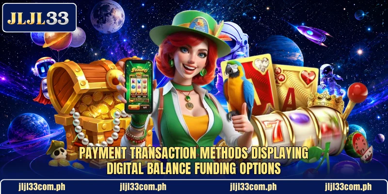 Payment transaction methods displaying digital balance funding options