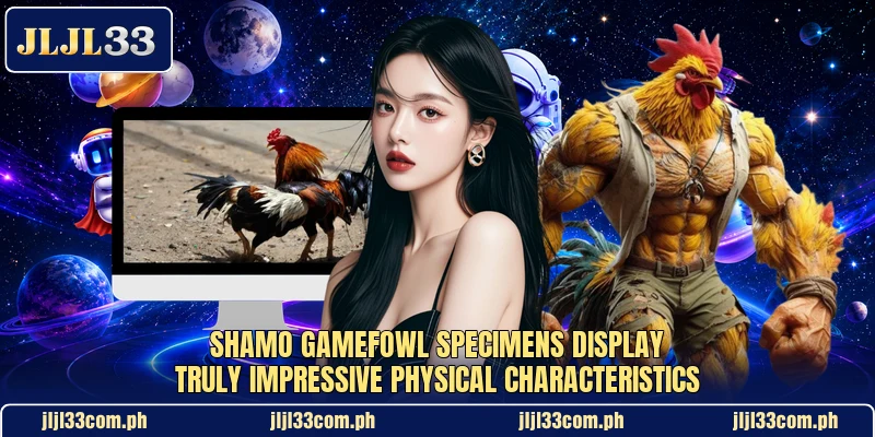 Shamo gamefowl specimens display truly impressive physical characteristics Shamo gamefowl specimens display truly impressive physical characteristics