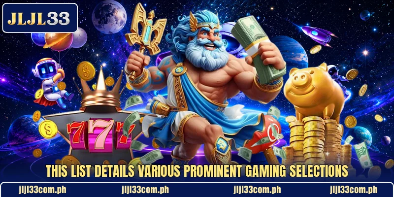 This list details various prominent gaming selections This list details various prominent gaming selections