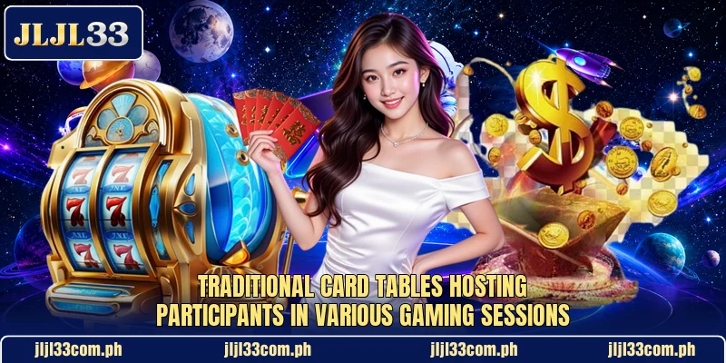 Traditional card tables hosting participants in various gaming sessions